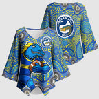 Parramatta Eels Kimono Sleeve Blouse Aboriginal Dot Pattern - Rugby Mascot Heritage Pride