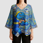 Parramatta Eels Kimono Sleeve Blouse Aboriginal Dot Pattern - Rugby Mascot Heritage Pride