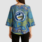 Parramatta Eels Kimono Sleeve Blouse Aboriginal Dot Pattern - Rugby Mascot Heritage Pride