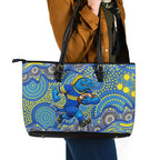 Parramatta Eels Leather Tote Bag Aboriginal Dot Pattern - Rugby Mascot Heritage Pride