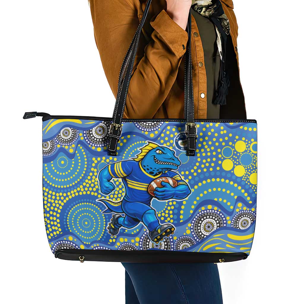 Parramatta Eels Leather Tote Bag Aboriginal Dot Pattern - Rugby Mascot Heritage Pride