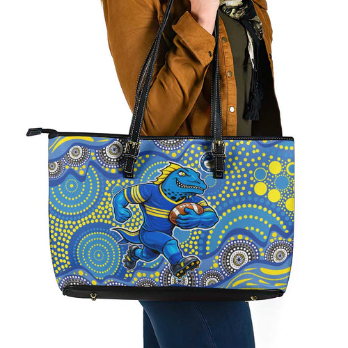 Parramatta Eels Leather Tote Bag Aboriginal Dot Pattern - Rugby Mascot Heritage Pride