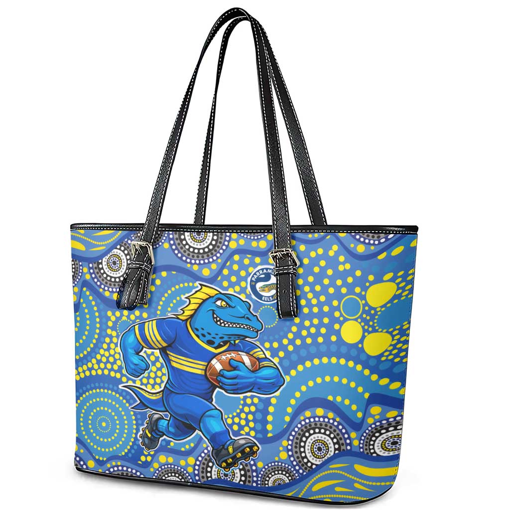 Parramatta Eels Leather Tote Bag Aboriginal Dot Pattern - Rugby Mascot Heritage Pride