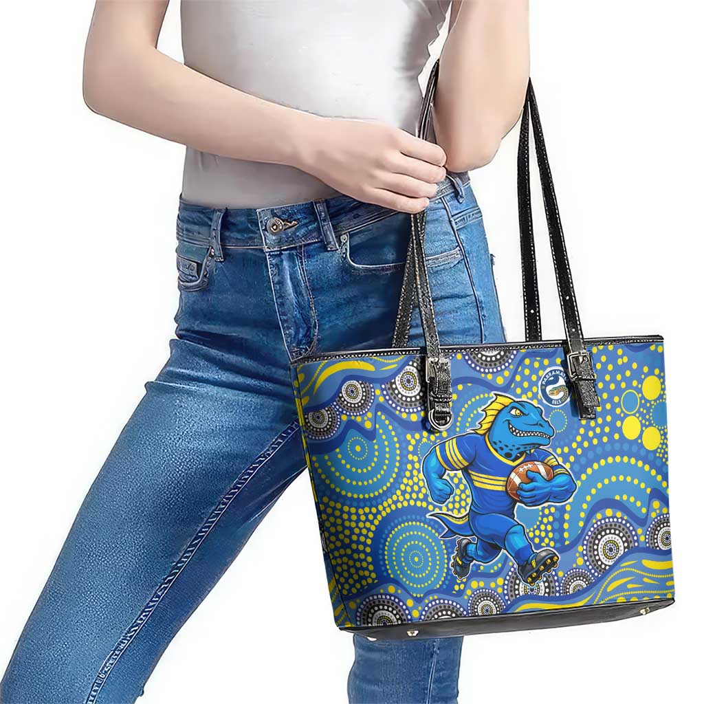 Parramatta Eels Leather Tote Bag Aboriginal Dot Pattern - Rugby Mascot Heritage Pride