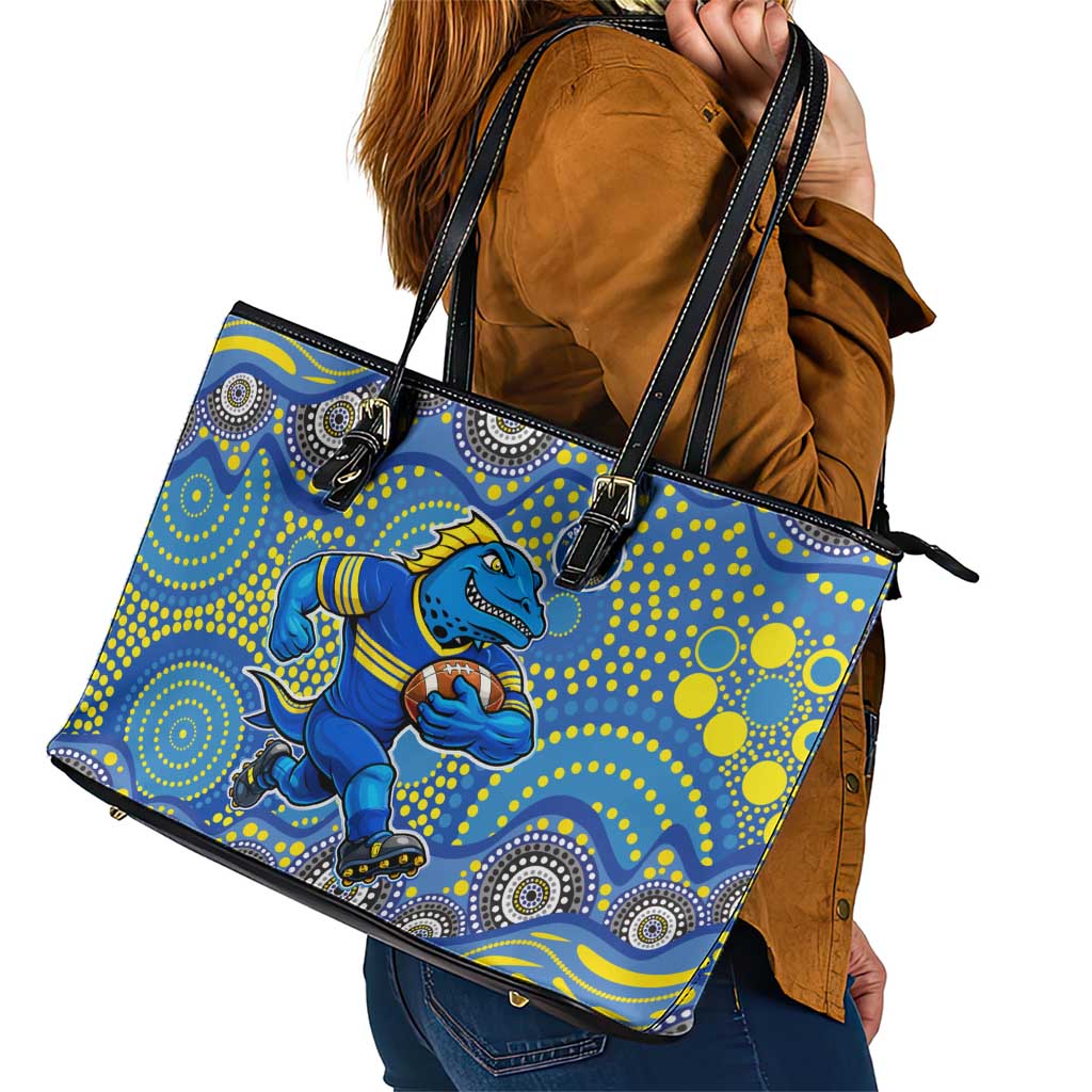 Parramatta Eels Leather Tote Bag Aboriginal Dot Pattern - Rugby Mascot Heritage Pride