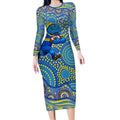 Parramatta Eels Long Sleeve Bodycon Dress Aboriginal Dot Pattern - Rugby Mascot Heritage Pride