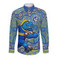 Parramatta Eels Long Sleeve Button Shirt Aboriginal Dot Pattern - Rugby Mascot Heritage Pride