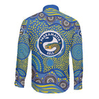 Parramatta Eels Long Sleeve Button Shirt Aboriginal Dot Pattern - Rugby Mascot Heritage Pride