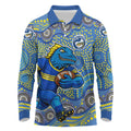 Parramatta Eels Long Sleeve Polo Shirt Aboriginal Dot Pattern - Rugby Mascot Heritage Pride