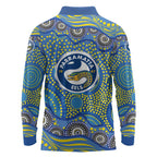 Parramatta Eels Long Sleeve Polo Shirt Aboriginal Dot Pattern - Rugby Mascot Heritage Pride