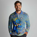 Parramatta Eels Long Sleeve Polo Shirt Aboriginal Dot Pattern - Rugby Mascot Heritage Pride