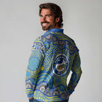 Parramatta Eels Long Sleeve Polo Shirt Aboriginal Dot Pattern - Rugby Mascot Heritage Pride