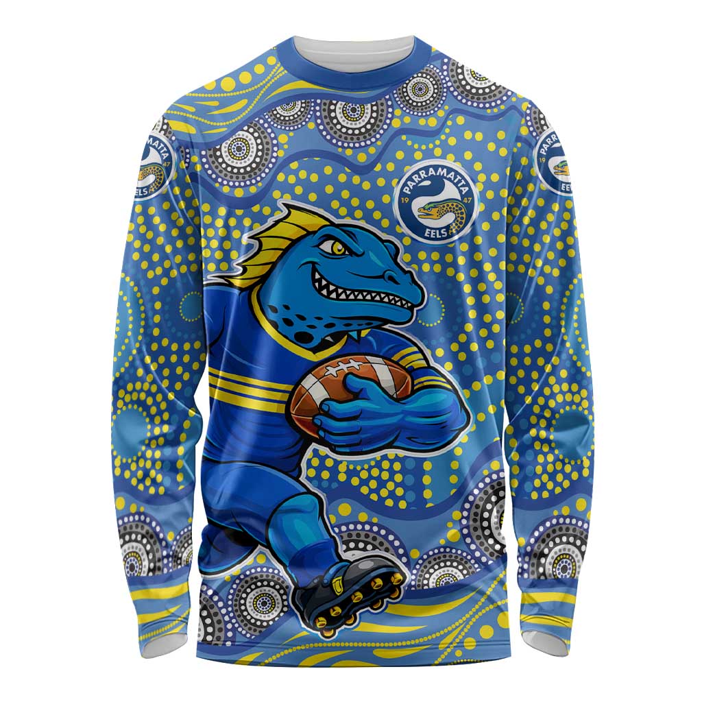 Parramatta Eels Long Sleeve Shirt Aboriginal Dot Pattern - Rugby Mascot Heritage Pride