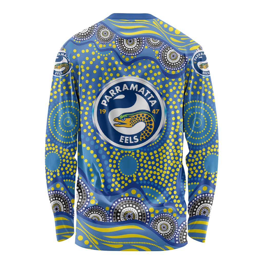 Parramatta Eels Long Sleeve Shirt Aboriginal Dot Pattern - Rugby Mascot Heritage Pride