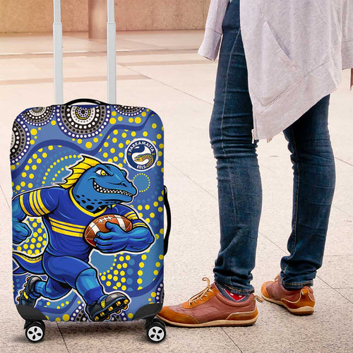 Parramatta Eels Luggage Cover Aboriginal Dot Pattern - Rugby Mascot Heritage Pride