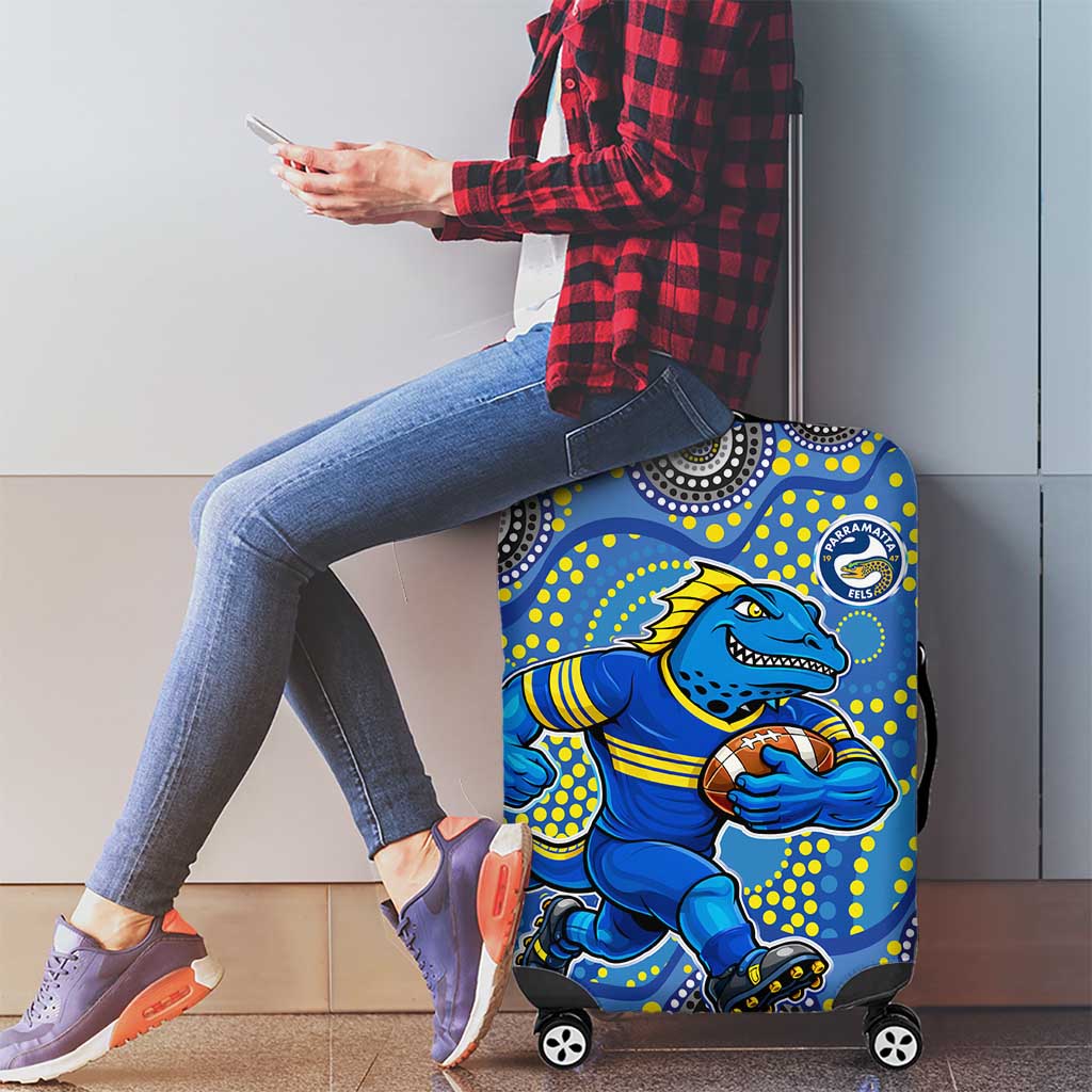 Parramatta Eels Luggage Cover Aboriginal Dot Pattern - Rugby Mascot Heritage Pride
