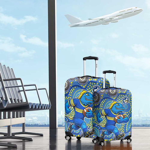 Parramatta Eels Luggage Cover Aboriginal Dot Pattern - Rugby Mascot Heritage Pride