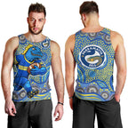 Parramatta Eels Men Tank Top Aboriginal Dot Pattern - Rugby Mascot Heritage Pride