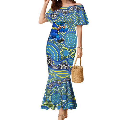 Parramatta Eels Mermaid Dress Aboriginal Dot Pattern - Rugby Mascot Heritage Pride
