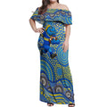 Parramatta Eels Off Shoulder Maxi Dress Aboriginal Dot Pattern - Rugby Mascot Heritage Pride