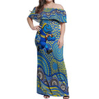 Parramatta Eels Off Shoulder Maxi Dress Aboriginal Dot Pattern - Rugby Mascot Heritage Pride