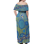 Parramatta Eels Off Shoulder Maxi Dress Aboriginal Dot Pattern - Rugby Mascot Heritage Pride