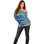 Parramatta Eels Off Shoulder Sweater Aboriginal Dot Pattern - Rugby Mascot Heritage Pride