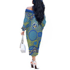 Parramatta Eels Off The Shoulder Long Sleeve Dress Aboriginal Dot Pattern - Rugby Mascot Heritage Pride