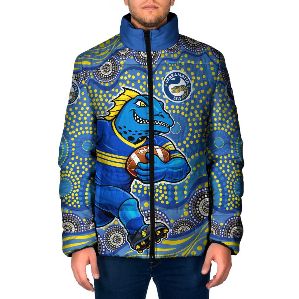 Parramatta Eels Padded Jacket Aboriginal Dot Pattern - Rugby Mascot Heritage Pride