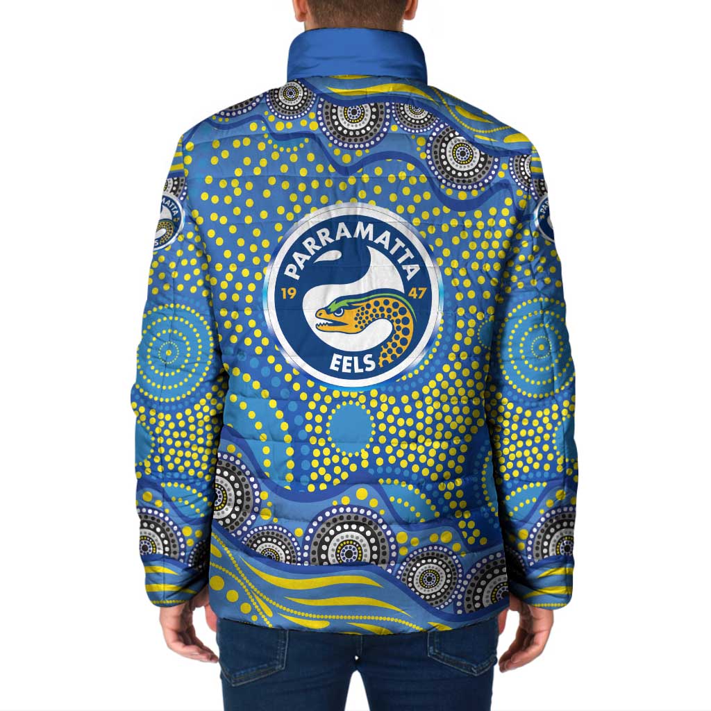 Parramatta Eels Padded Jacket Aboriginal Dot Pattern - Rugby Mascot Heritage Pride