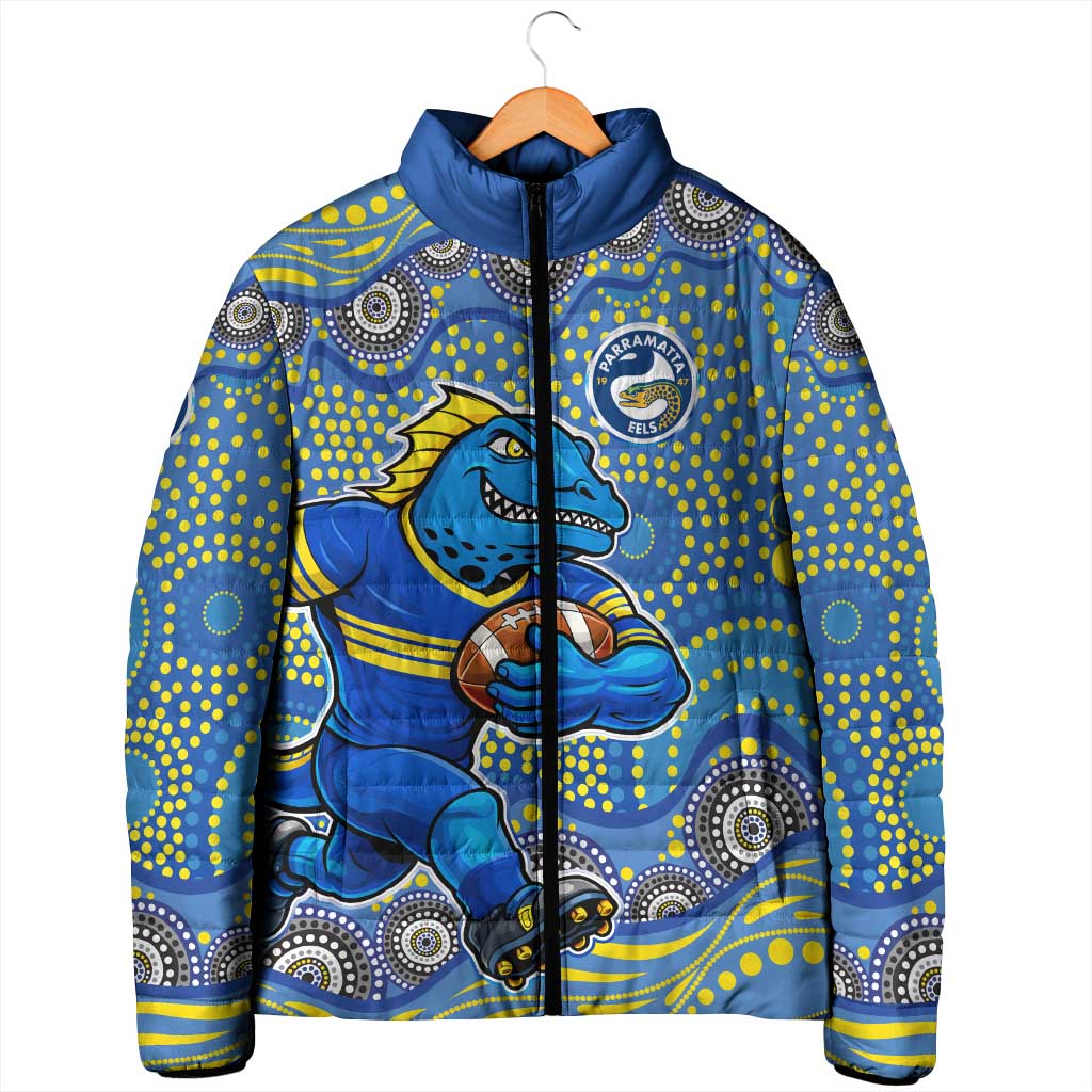 Parramatta Eels Padded Jacket Aboriginal Dot Pattern - Rugby Mascot Heritage Pride
