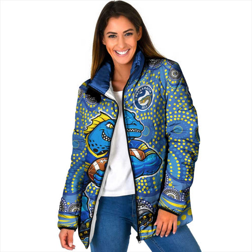Parramatta Eels Padded Jacket Aboriginal Dot Pattern - Rugby Mascot Heritage Pride