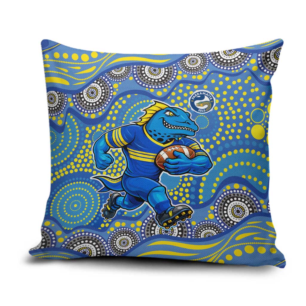 Parramatta Eels Pillow Cover Aboriginal Dot Pattern - Rugby Mascot Heritage Pride