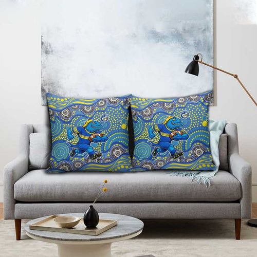 Parramatta Eels Pillow Cover Aboriginal Dot Pattern - Rugby Mascot Heritage Pride