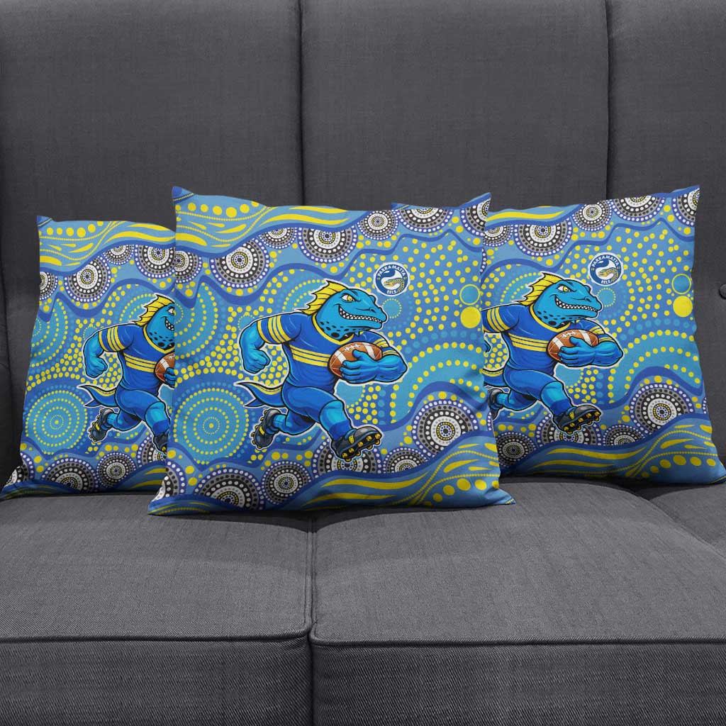 Parramatta Eels Pillow Cover Aboriginal Dot Pattern - Rugby Mascot Heritage Pride