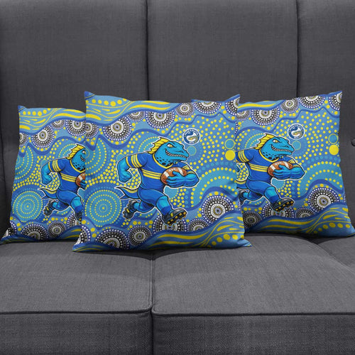 Parramatta Eels Pillow Cover Aboriginal Dot Pattern - Rugby Mascot Heritage Pride