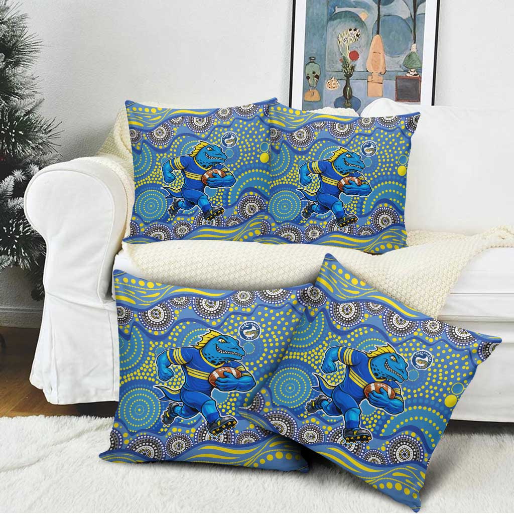 Parramatta Eels Pillow Cover Aboriginal Dot Pattern - Rugby Mascot Heritage Pride