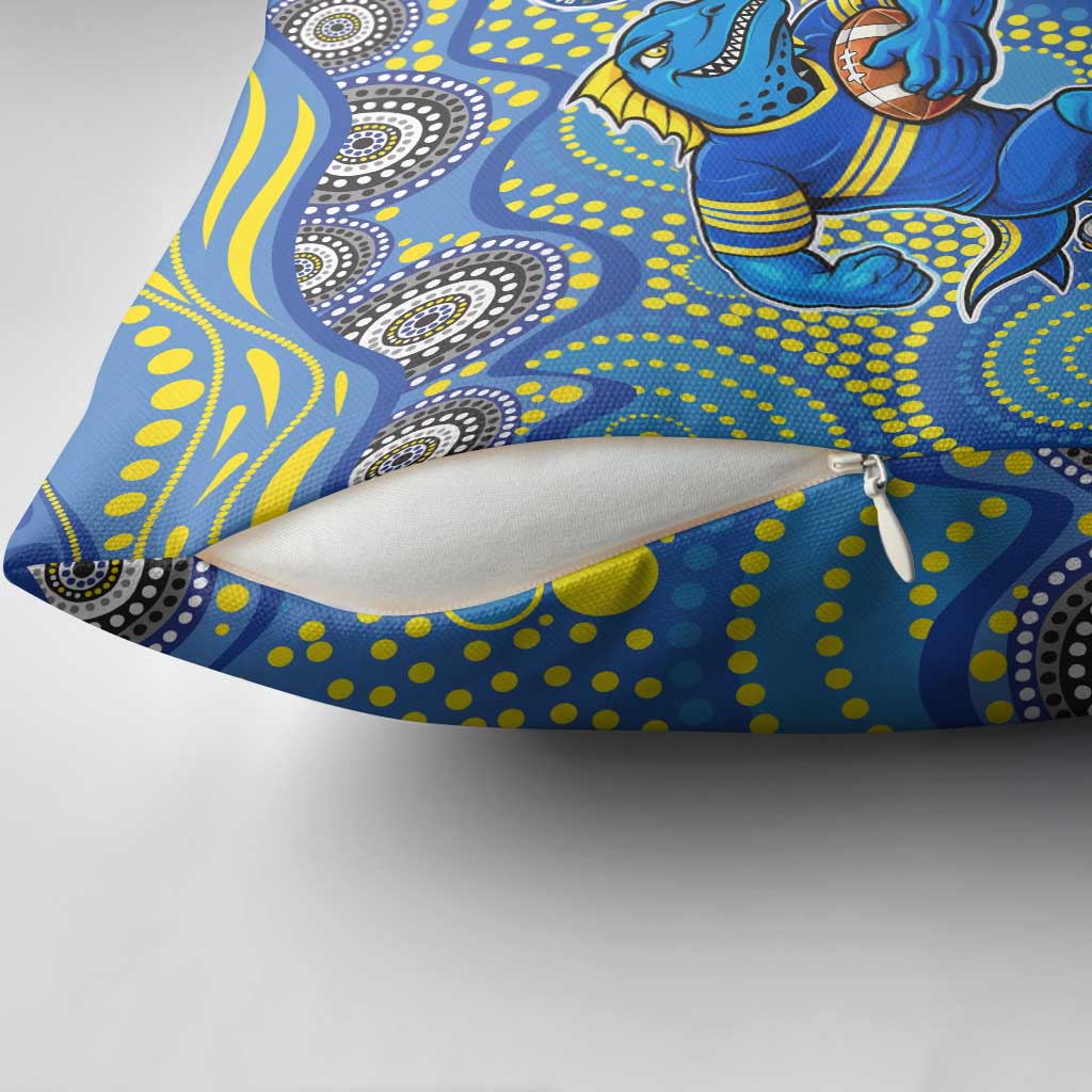 Parramatta Eels Pillow Cover Aboriginal Dot Pattern - Rugby Mascot Heritage Pride