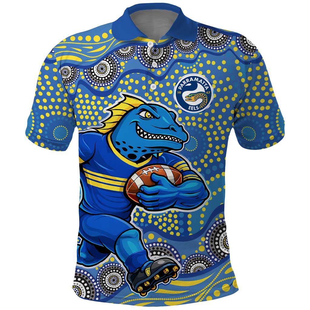 Parramatta Eels Polo Shirt Aboriginal Dot Pattern - Rugby Mascot Heritage Pride
