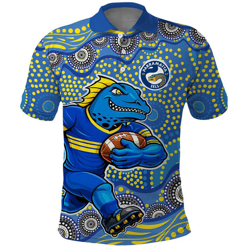 Parramatta Eels Polo Shirt Aboriginal Dot Pattern - Rugby Mascot Heritage Pride