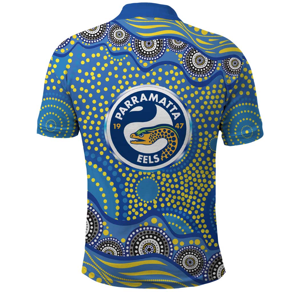 Parramatta Eels Polo Shirt Aboriginal Dot Pattern - Rugby Mascot Heritage Pride