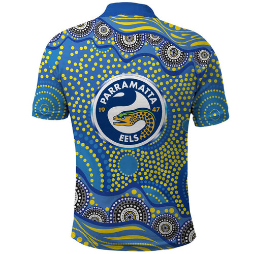 Parramatta Eels Polo Shirt Aboriginal Dot Pattern - Rugby Mascot Heritage Pride