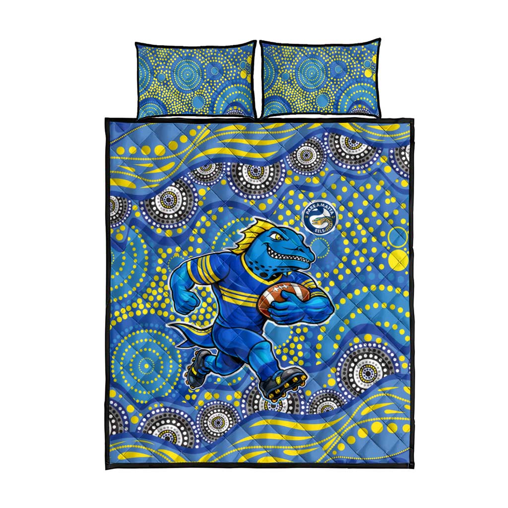 Parramatta Eels Quilt Bed Set Aboriginal Dot Pattern - Rugby Mascot Heritage Pride