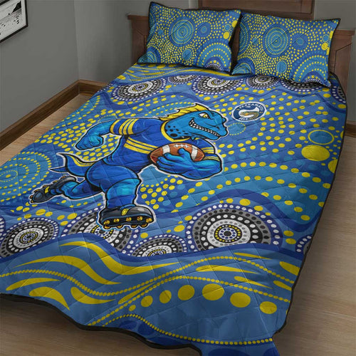 Parramatta Eels Quilt Bed Set Aboriginal Dot Pattern - Rugby Mascot Heritage Pride