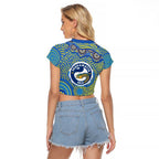 Parramatta Eels Raglan Cropped T Shirt Aboriginal Dot Pattern - Rugby Mascot Heritage Pride