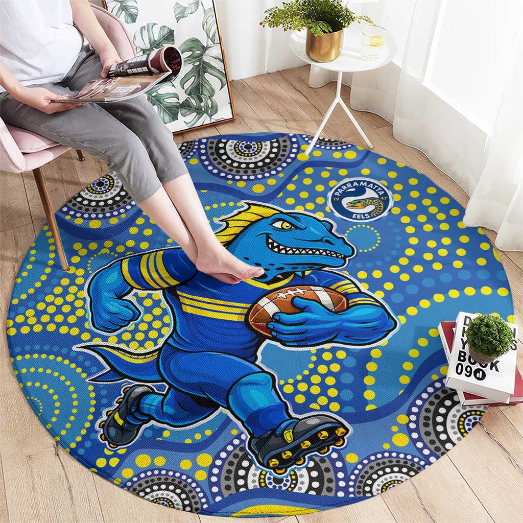 Parramatta Eels Round Carpet Aboriginal Dot Pattern - Rugby Mascot Heritage Pride
