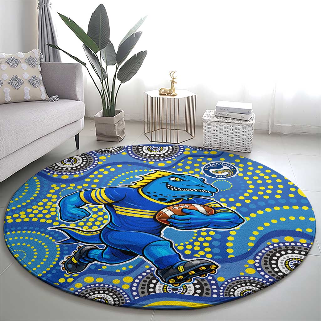 Parramatta Eels Round Carpet Aboriginal Dot Pattern - Rugby Mascot Heritage Pride