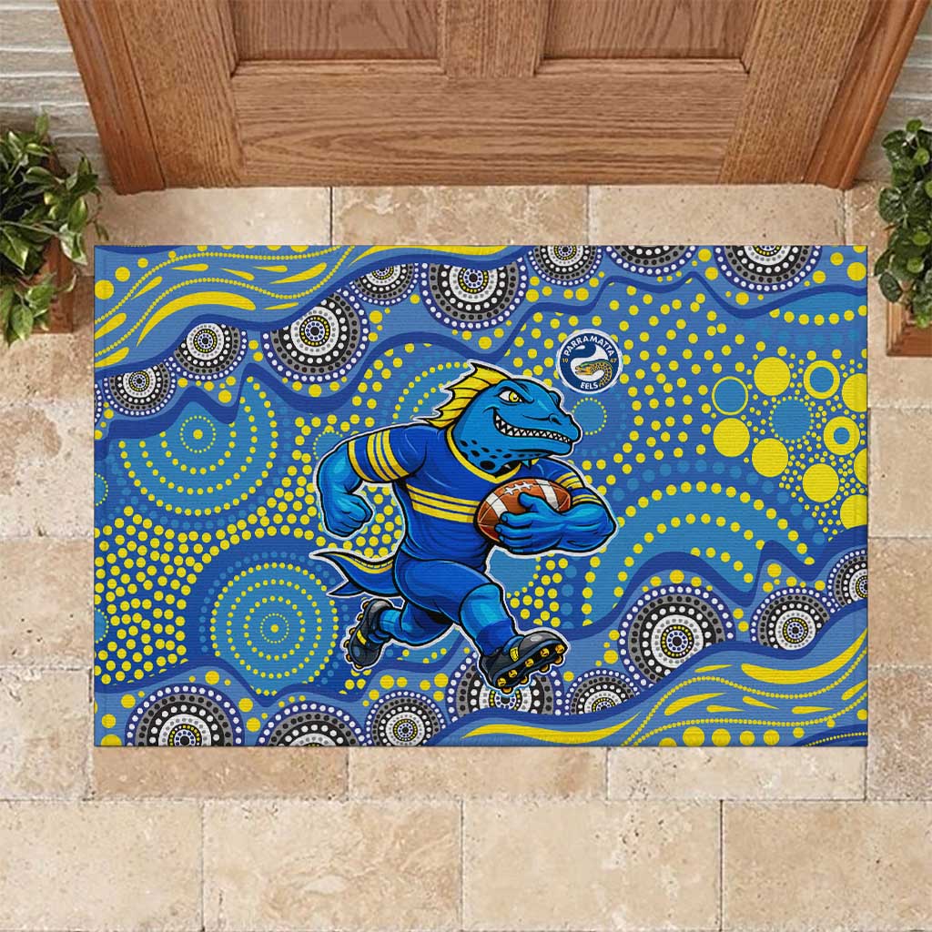 Parramatta Eels Rubber Doormat Aboriginal Dot Pattern - Rugby Mascot Heritage Pride