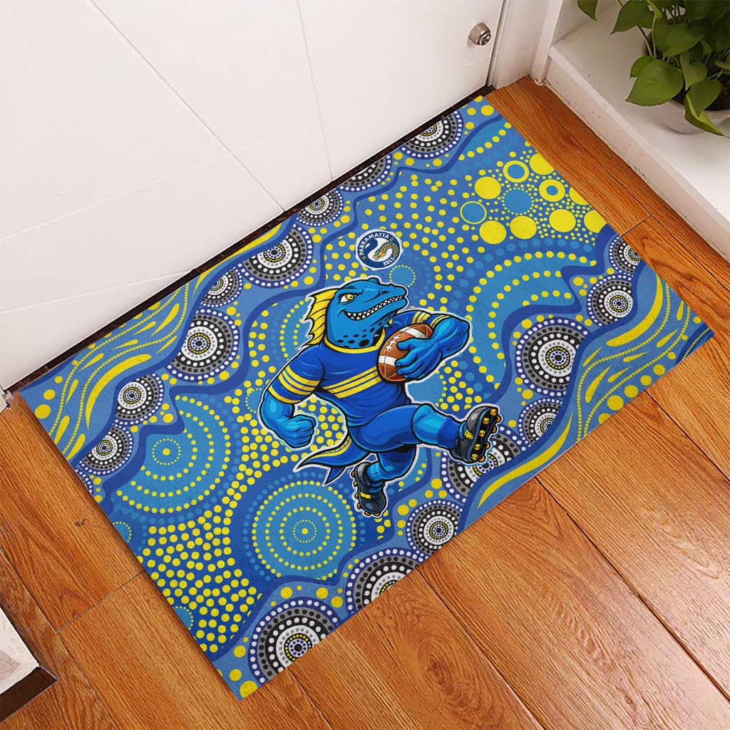 Parramatta Eels Rubber Doormat Aboriginal Dot Pattern - Rugby Mascot Heritage Pride