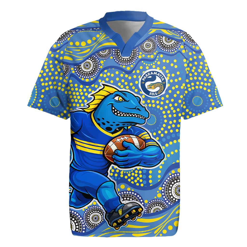 Parramatta Eels Rugby Jersey Aboriginal Dot Pattern - Rugby Mascot Heritage Pride